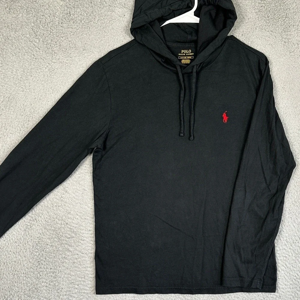 Polo Ralph Lauren Hoodie Mens Small Black Pullover Sweatshirt Drawstring Pony